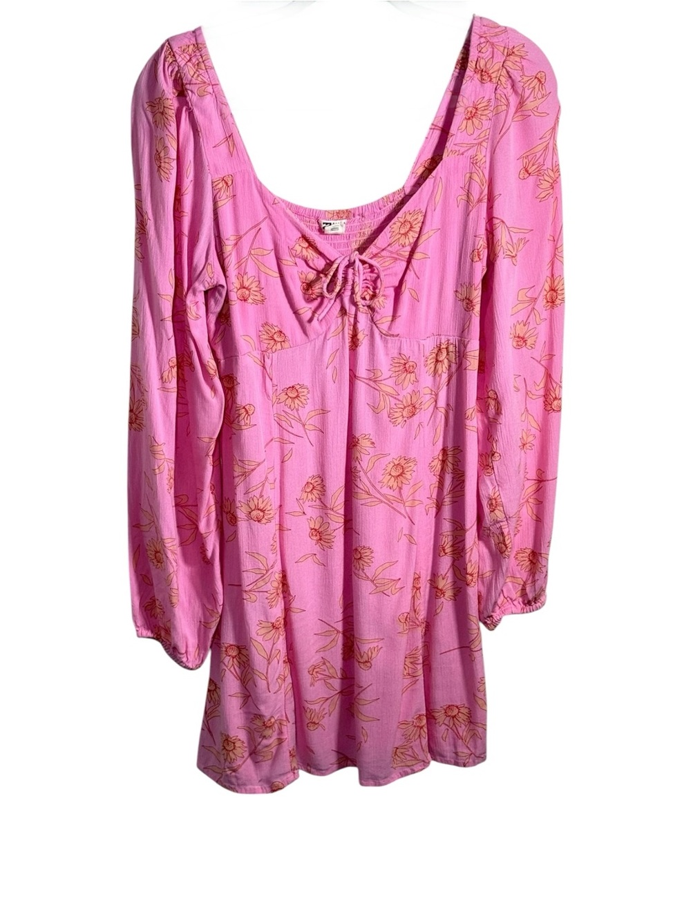 Billabong Tie Front Floral Pink Babydoll Mini Dress Small